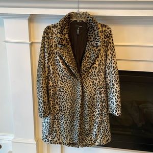 Aqua faux fur Leopard Print Coat Womens XS